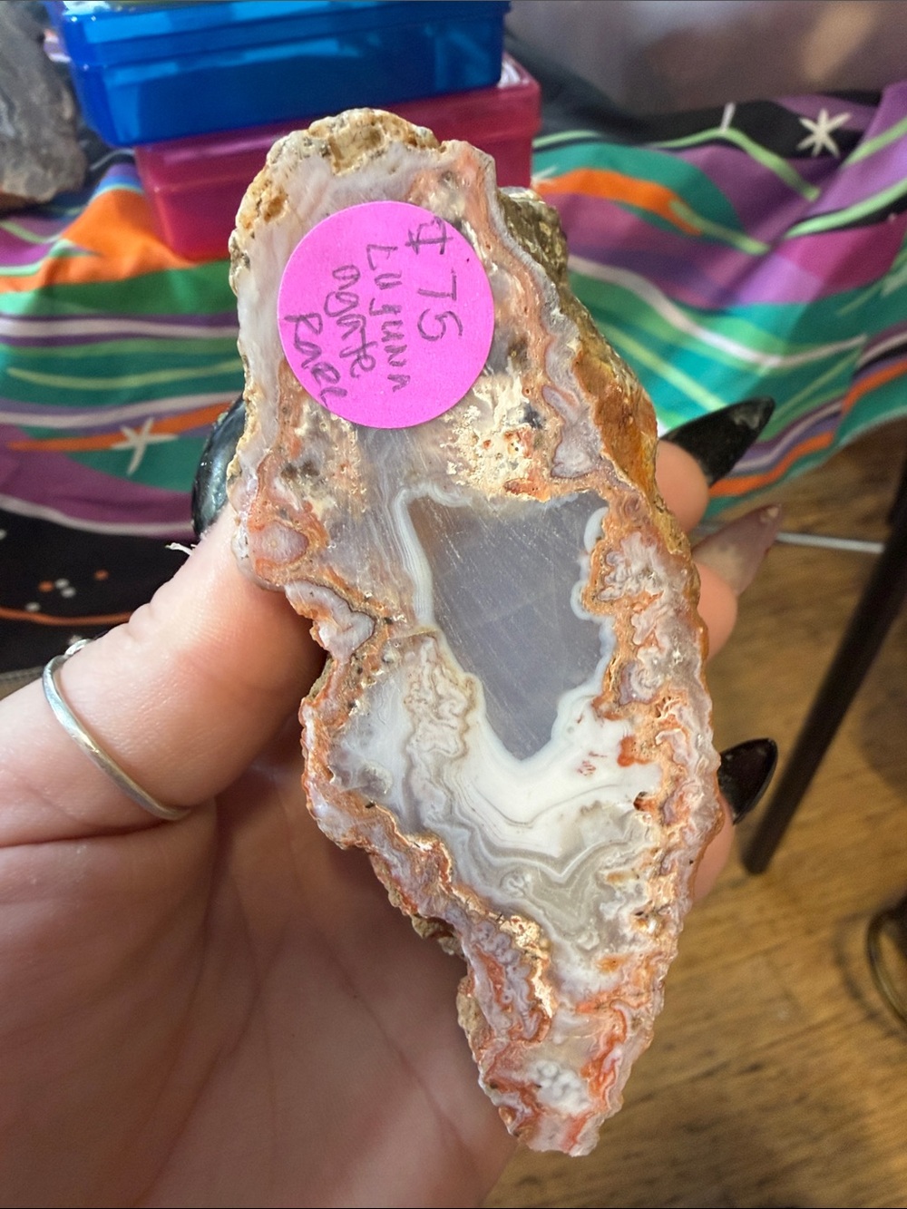 Natural laguna agate Geode Slice - White and Orange Decorative Accent